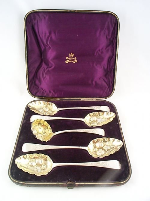 19th C Boxed Set of Berry Spoons